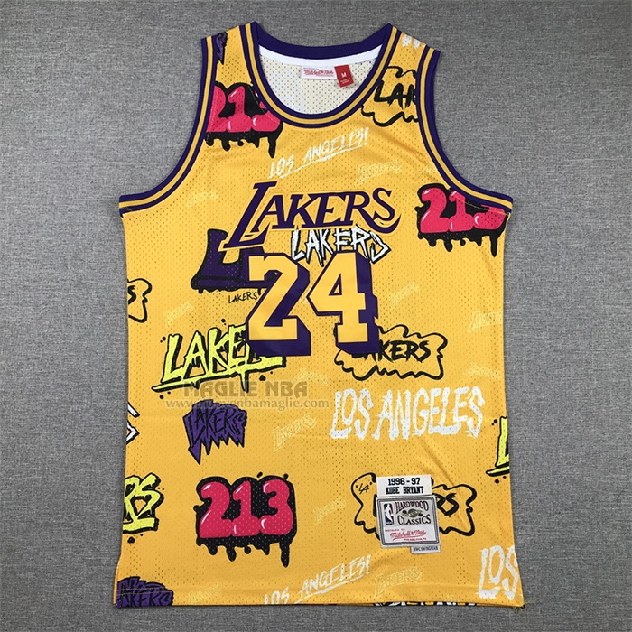 Maglia
 Kobe Bryant NO 24 Los Angeles Lakers Mitchell & Ness Slap Sticker 1996-97 Giallo
